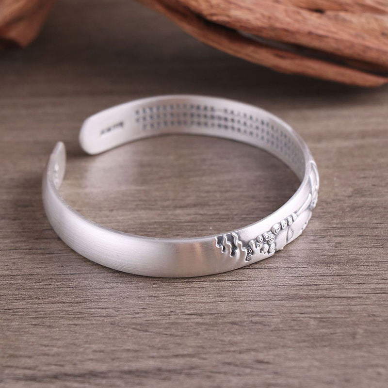 KarmaRipple's 999 Sterling Silver Buddha Head Heart Sutra Serenity Bracelet Bangle p14