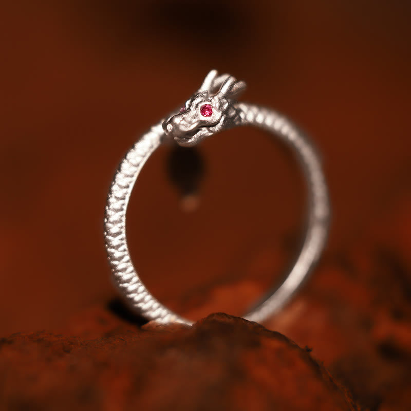 KarmaRipple's 925 Sterling Silver Vintage Year of the Dragon Fortune Protection Strength Adjustable Ring p28