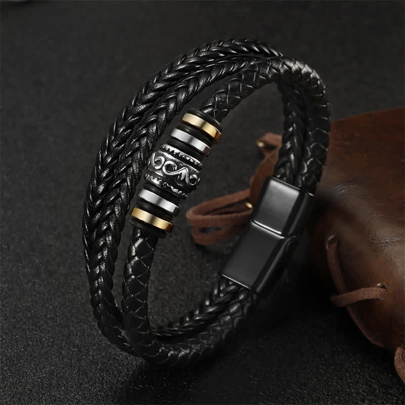 KarmaRipple's Leather Layered Titanium Steel Balance Woven Bracelet p4