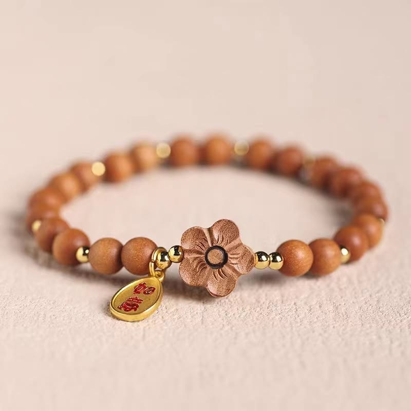KarmaRipple's Authentic Sandalwood Peach Blossom Small Leaf Red Sandalwood Ruyi Talisman Protection Bracelet p8