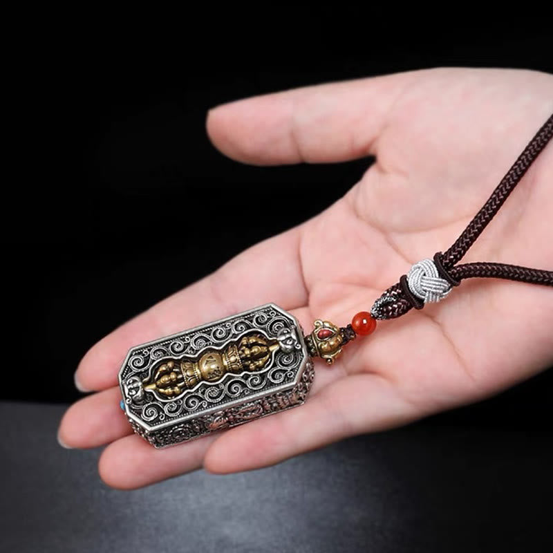 KarmaRipple's Tibetan Om Mani Padme Hum Carved Dorje Vajra Rotatable Lotus Pattern Purity Rope Pendant Necklace p7