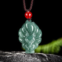 KarmaRipple's Authentic Green Jade Nine Tailed Fox Fortune Pendant Necklace