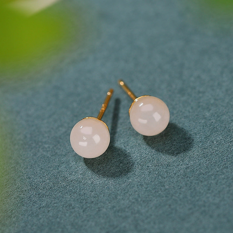 KarmaRipple's 925 Sterling Silver Round Ivory Jade Blessing Stud Earrings p6