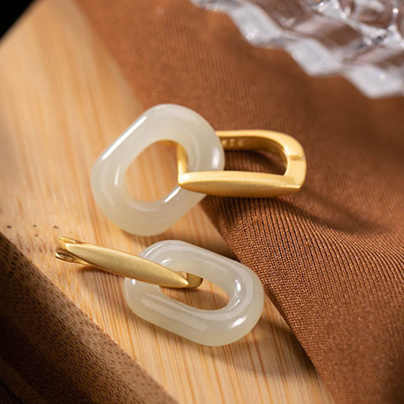 KarmaRipple's 925 Sterling Silver Round Ivory Jade Happiness Blessing Earrings p8