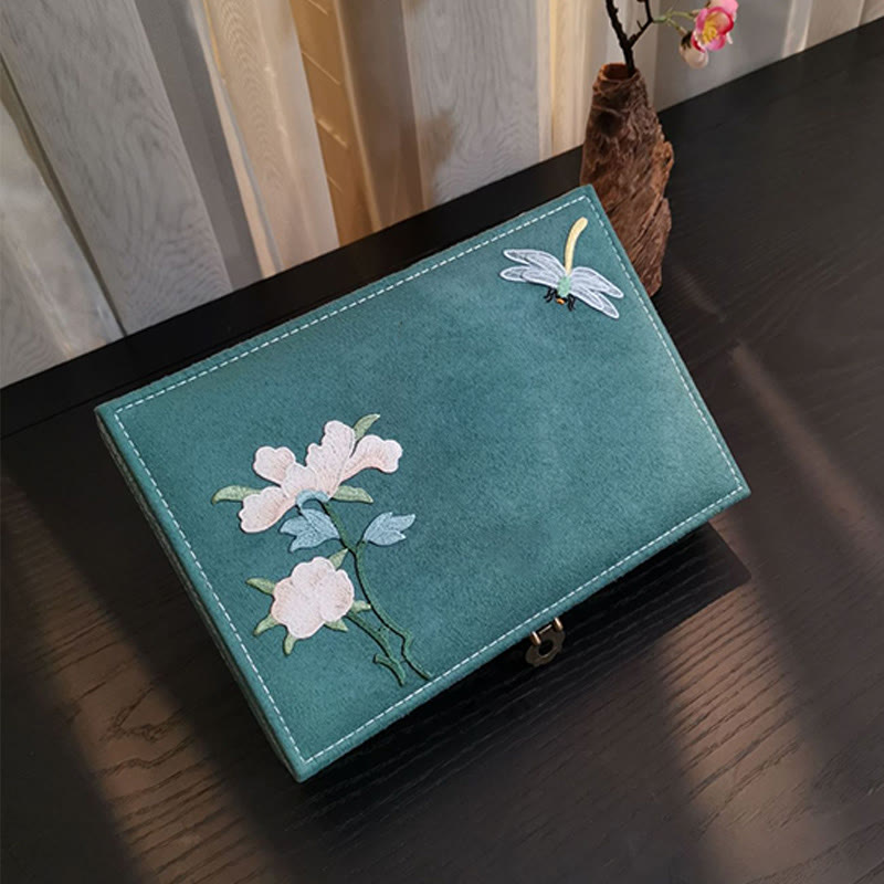 KarmaRipple's Flowers Dragonfly Jewelry Box Organizer Single Layer Jewelry Storage Box Flannel Box p8