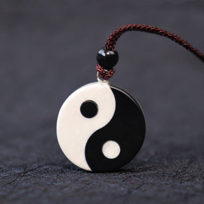 KarmaRipple's Authentic Black Obsidian Ivory Turquoise Yin Yang Fulfilment Strength Pendant Necklace p11