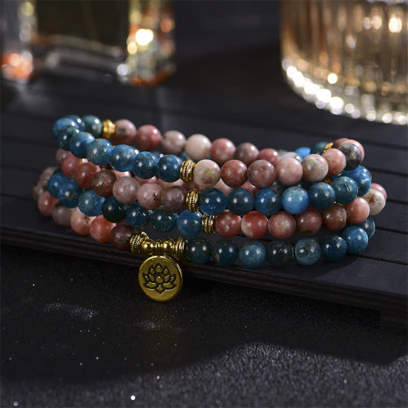 KarmaRipple's Lazurite Picasso Jasper Amazonite Rhodonite Apatite Positive Lotus Prayer Bead Bracelet p3