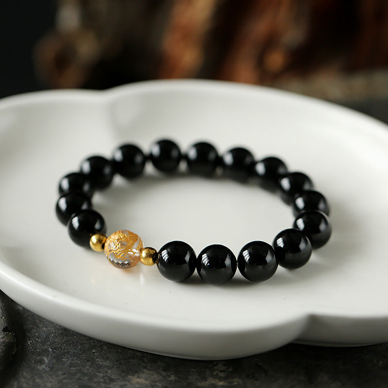 KarmaRipple's Authentic Black Obsidian Ivory Gemstone Black Onyx Dragon Strength Bracelet p2