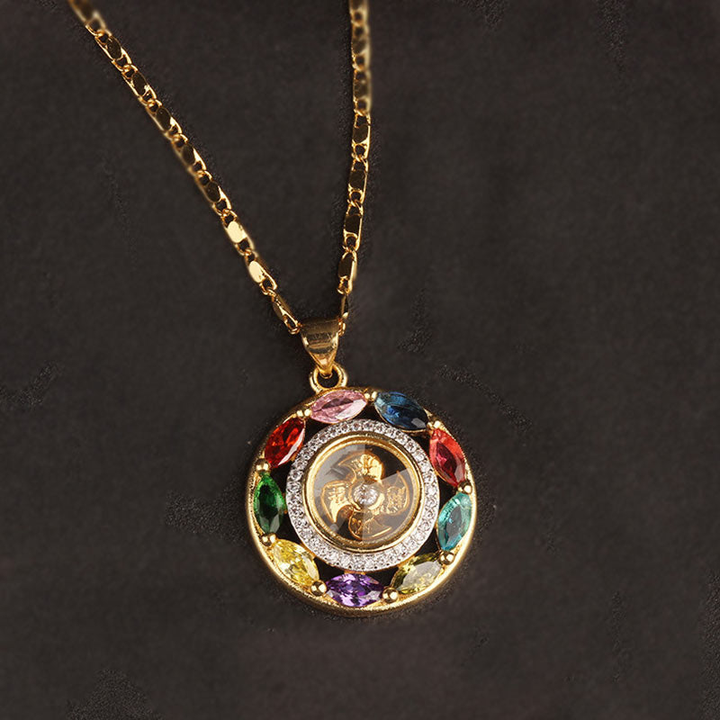 KarmaRipple's Colorful Zircon Bronze Wealth Fortune Rotation Bracelet Pendant Necklace p9