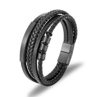 KarmaRipple's Leather Multi-Layer Titanium Steel Balance Woven Magnetic Buckle Bracelet