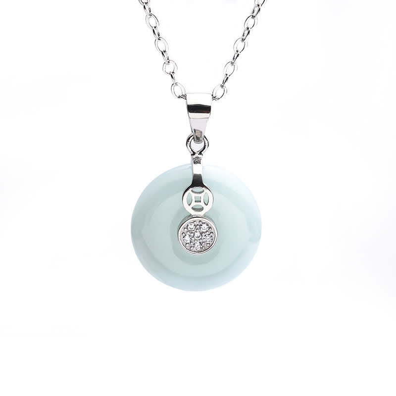 KarmaRipple's 925 Sterling Silver Peace Buckle Jade Coin Fortune Pendant Necklace p5
