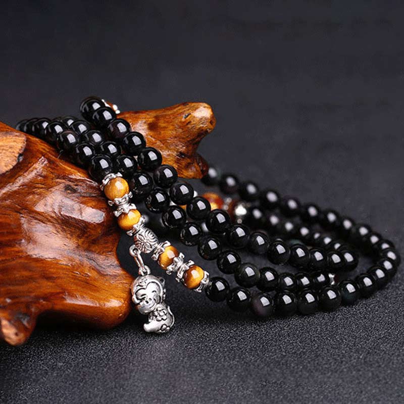KarmaRipple's Chinese Zodiac 108 Beadwork Black Obsidian Tiger Eye Fortune Mala Bracelet p3