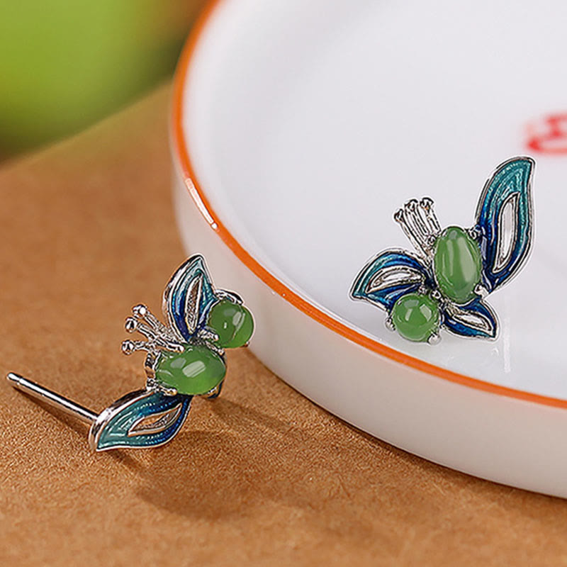 KarmaRipple's 925 Sterling Silver Plated Gold Authentic Cyan Jade Butterfly Fortune Balancing Earrings p10