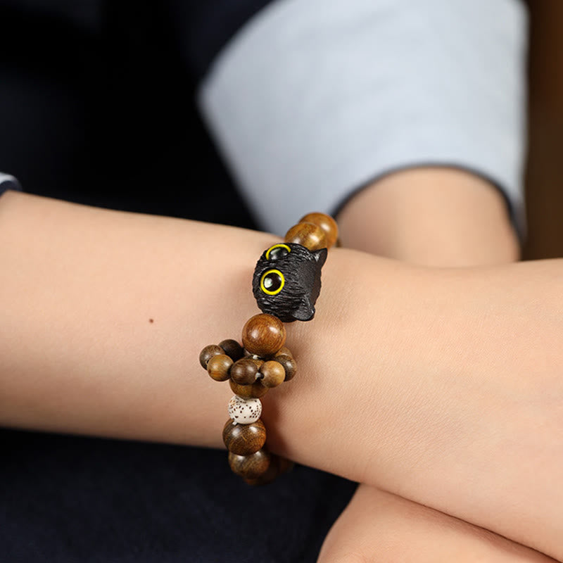 KarmaRipple's Green Sandalwood Ebony Wood Cat Peace Soothing Bracelet p4