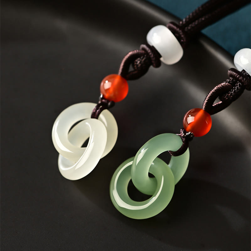 KarmaRipple's Authentic Hetian Cyan Jade Ivory Jade Double Peace Buckle Success Pendant Necklace p4