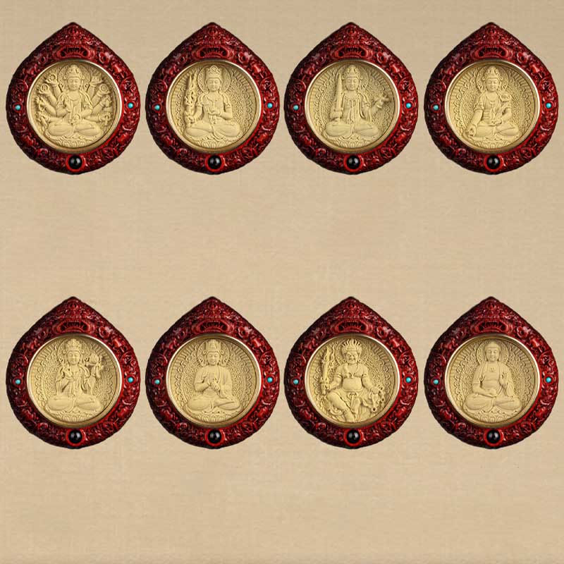 KarmaRipple's Chinese Zodiac Avalokitesvara Small Leaf Red Sandalwood Ebony Longevity Pendant Necklace p23