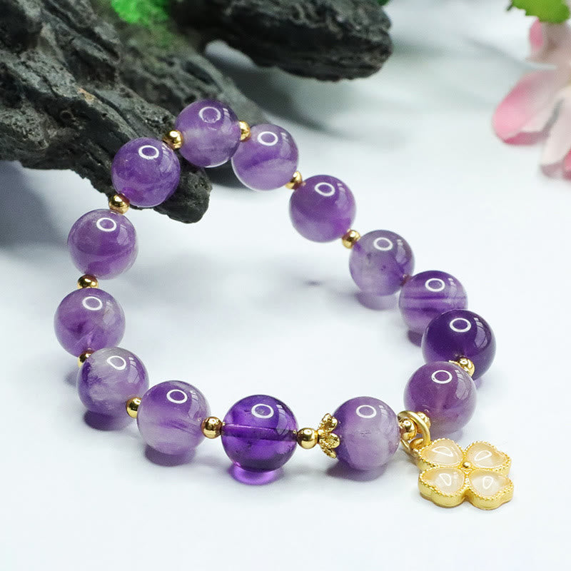 KarmaRipple's Authentic Amethyst Gemstone Inner Peace Four Leaf Clover Talisman Bracelet p5