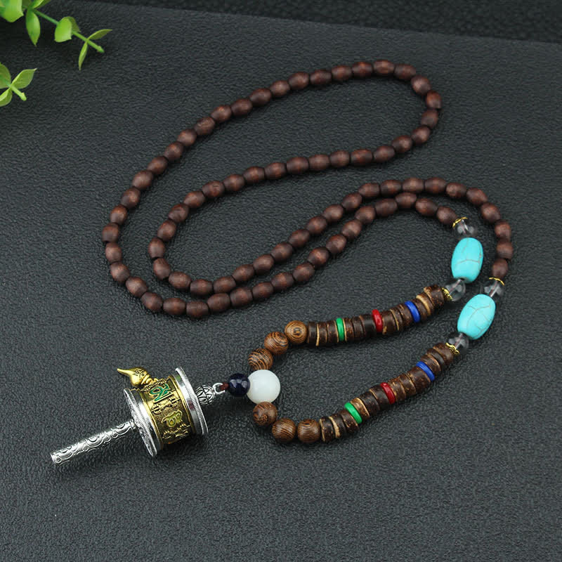 KarmaRipple's Tibetan Om Mani Padme Hum Prayer Wheel Rotation Vajra Wood Pendant Necklace p9
