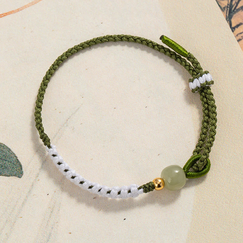 KarmaRipple's 925 Sterling Silver Hetian Jade Bead Fortune Woven Rope Bracelet p1