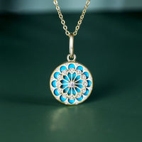 KarmaRipple's 925 Sterling Silver Round Turquoise Zircon Protection Strength Pendant Necklace
