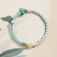 KarmaRipple's 925 Sterling Silver Hetian Jade Woven Rope Pearl Abundance Bracelet