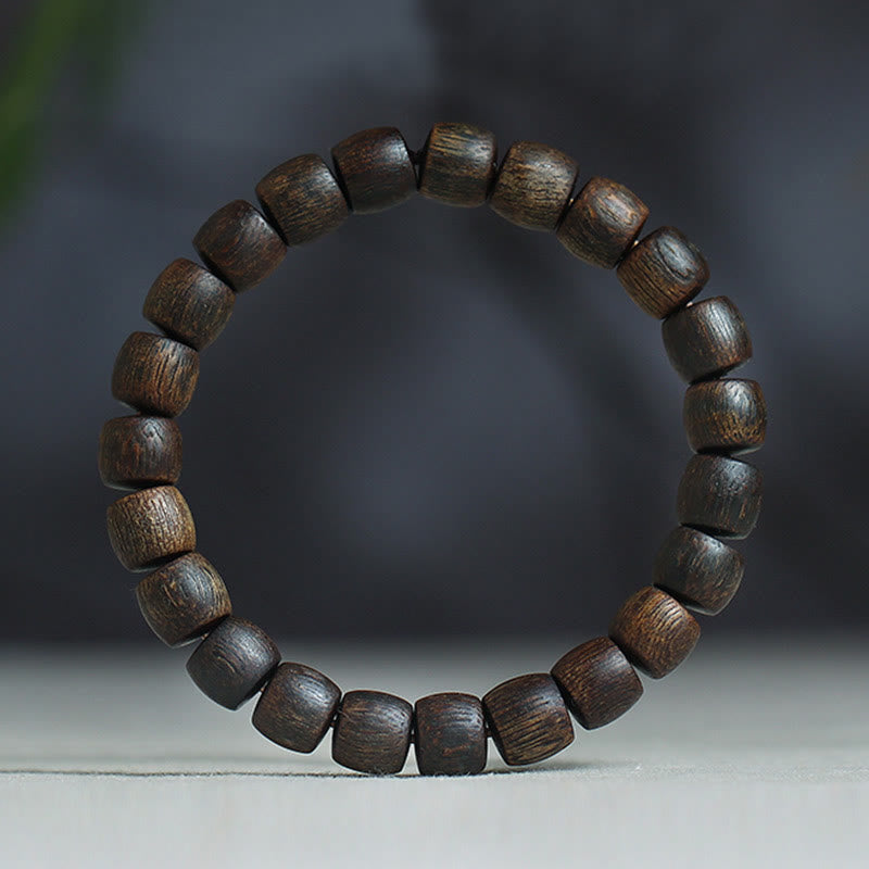 KarmaRipple's Nha Trang Rare Bai Qinan Agarwood Cyan Jade Red Agate Laughing Buddha Tibetan Bone Strength Meditation Bracelet p41
