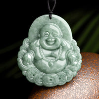 KarmaRipple's Laughing Buddha Authentic Jade Bronze Coin Abundance Pendant Necklace