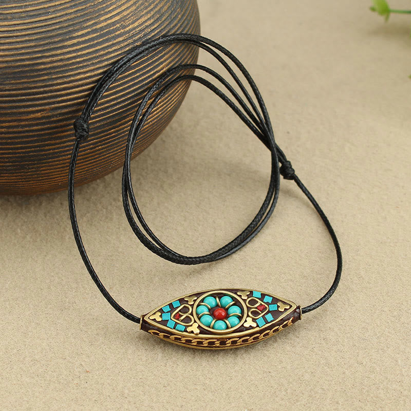 KarmaRipple's Tibet Turquoise Bead Marquise Pattern Protection Strength Pendant Necklace p2