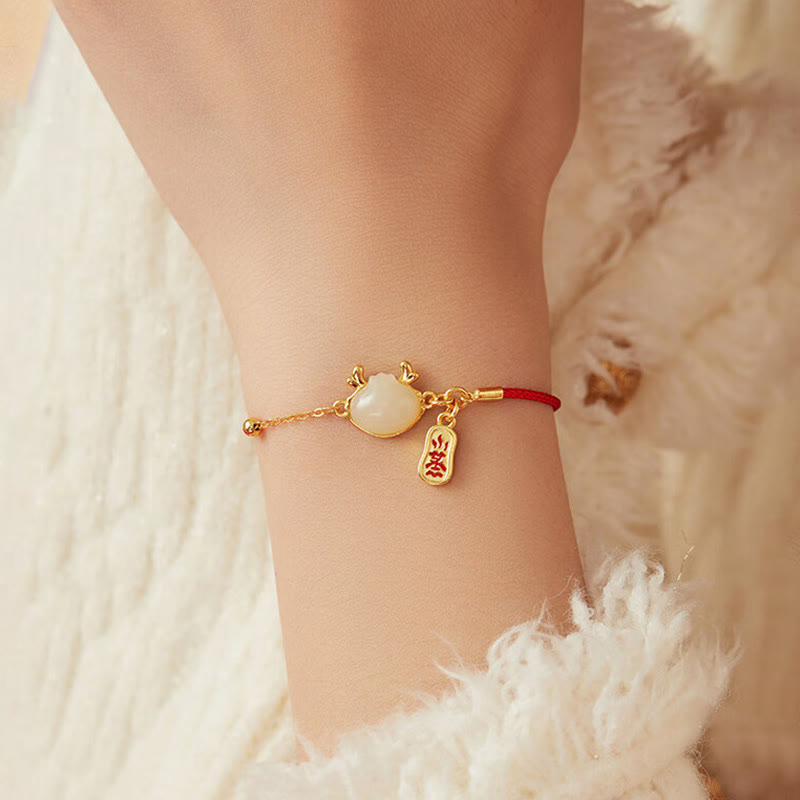 KarmaRipple's 925 Sterling Silver Year Of The Dragon Hetian Ivory Jade Chinese Steamed Bun Dragon Design Fortune Blessing Bracelet p5