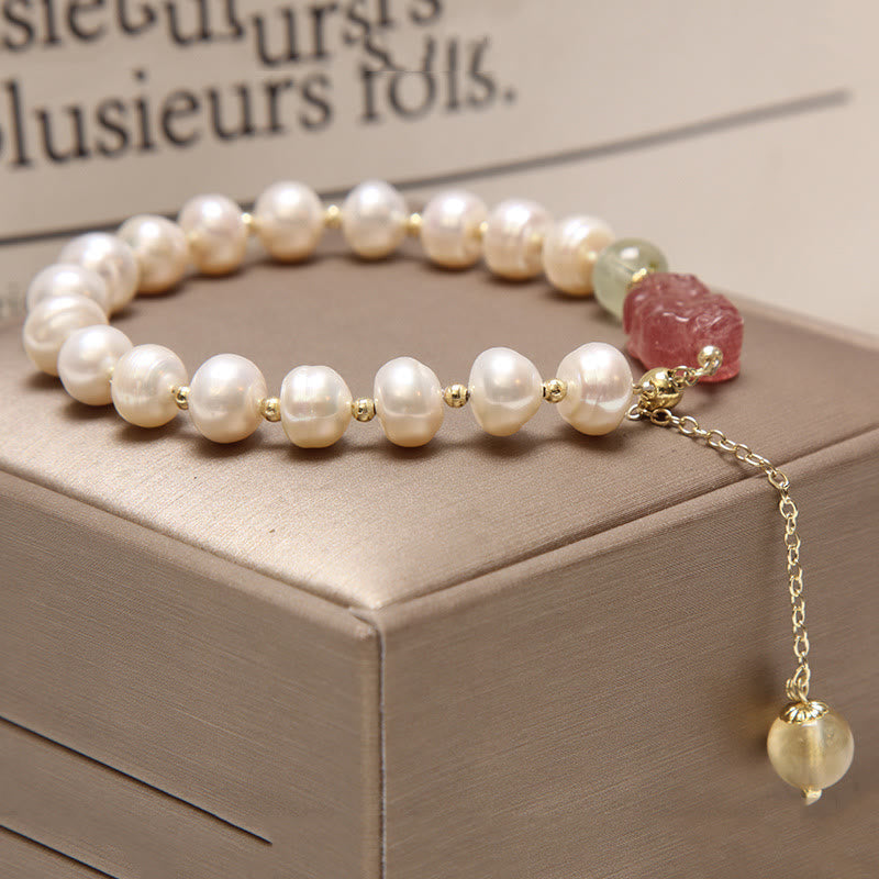 KarmaRipple's Authentic Pearl Strawberry Quartz PiXiu Optimism Talisman Bracelet p5
