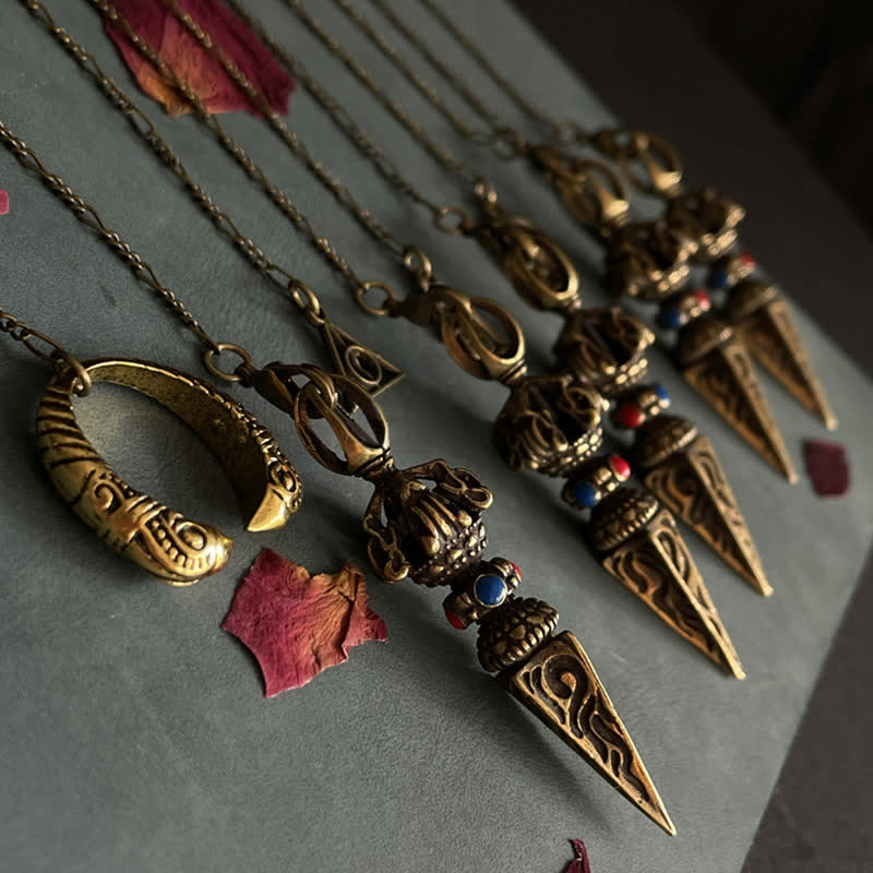 KarmaRipple's Pentagram Eye of God Feather Hamsa Bronze Balancing Pendant Necklace Pendulum p7