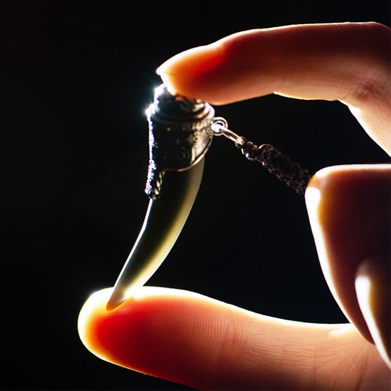 KarmaRipple's 925 Sterling Silver Black Obsidian Wolf Tooth Pattern Strength Pendant Necklace p4