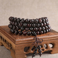 KarmaRipple's 925 Sterling Silver Inlaid Small Leaf Red Sandalwood Om Mani Padme Hum Character Auspicious Clouds Protection Bracelet