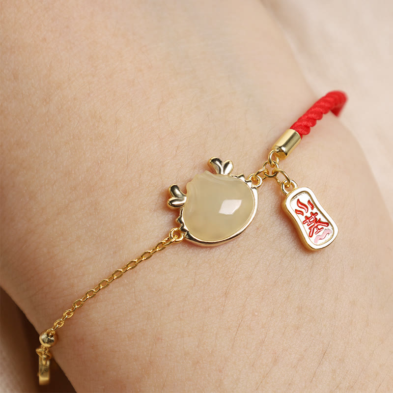 KarmaRipple's 925 Sterling Silver Year Of The Dragon Hetian Ivory Jade Chinese Steamed Bun Dragon Design Fortune Blessing Bracelet p4