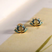 KarmaRipple's 925 Sterling Silver Hetian Cyan Jade Lotus Flower Success Earrings
