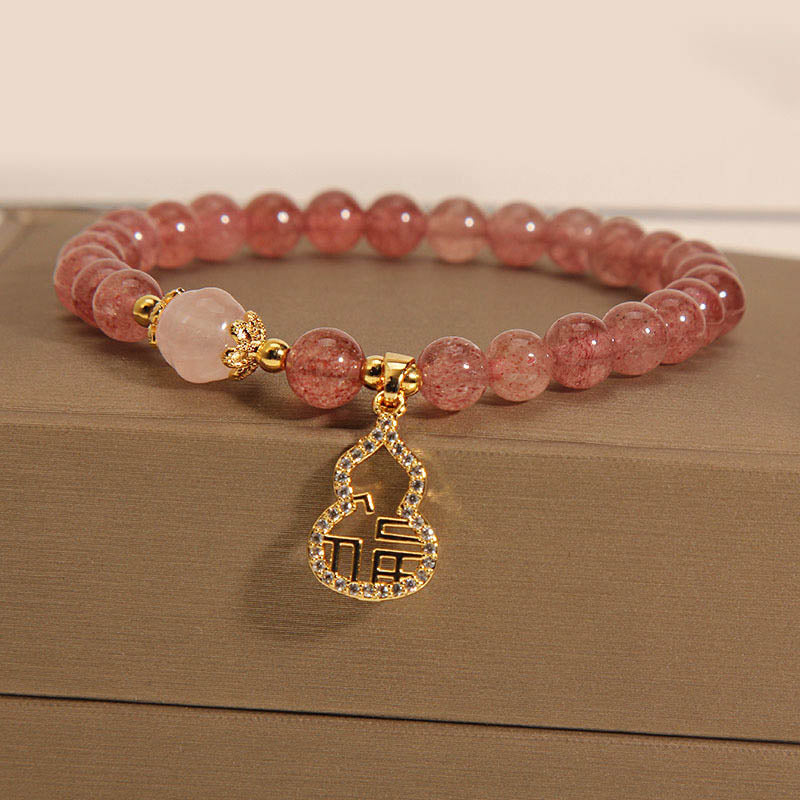 KarmaRipple's Strawberry Quartz Gourd Fu Character Talisman Positive Bracelet p15
