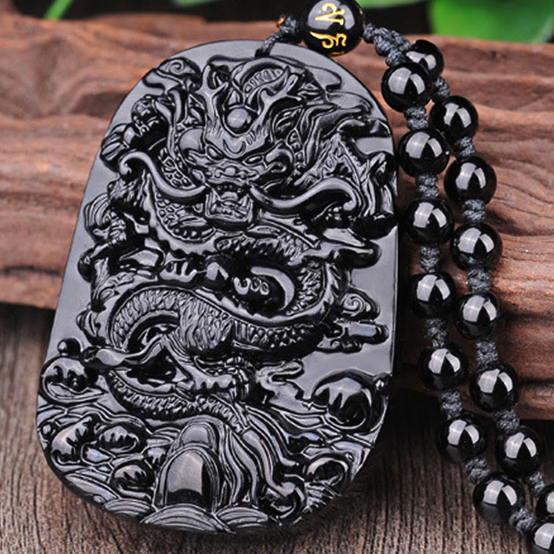 KarmaRipple's Black Obsidian Stone Dragon Fulfilment Necklace Pendant p9