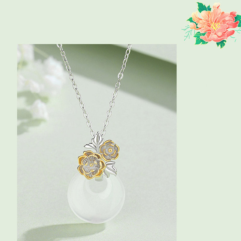 KarmaRipple's 925 Sterling Silver Round Chalcedony Twelve Months Flower Balance Pendant Necklace p16