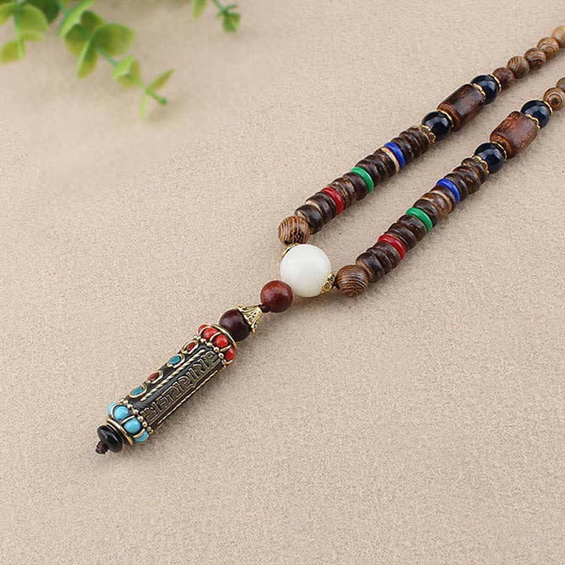 KarmaRipple's Tibetan Om Mani Padme Hum Dzi Bead Wenge Wood Pendant Necklace p6
