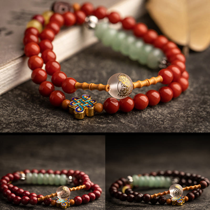 KarmaRipple's Chinese Zodiac Natal Buddha Red Agate Small Leaf Red Sandalwood Cinnabar Amulet Blessing Double Wrap Bracelet p8