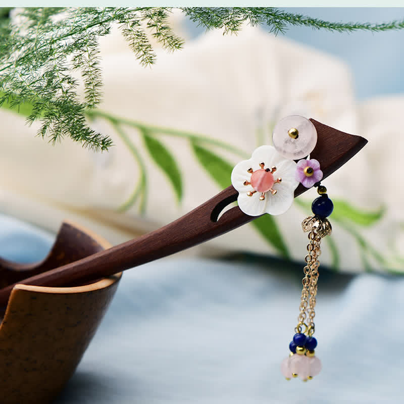 KarmaRipple's Red Sandalwood Pink Gemstone Talisman Balancing Hairpin Decorations p7