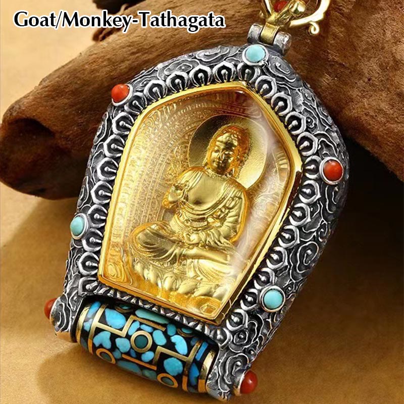 KarmaRipple's Tibet Chinese Zodiac Natal Buddha Thangka Prosperity Rotatable Dzi Bead Pendant Necklace p6