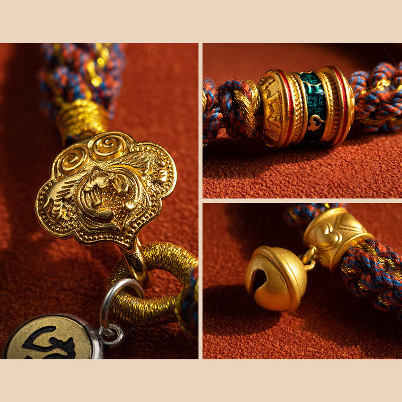 KarmaRipple's 925 Sterling Silver Chinese Zodiac Natal Buddha Om Mani Padme Hum Fortune Bell Woven String Bracelet p18