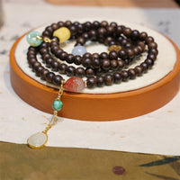 KarmaRipple's 108 Mala Beadwork Brunei Agarwood Amber Red Agate Peace Buckle Jade Peace Bracelet