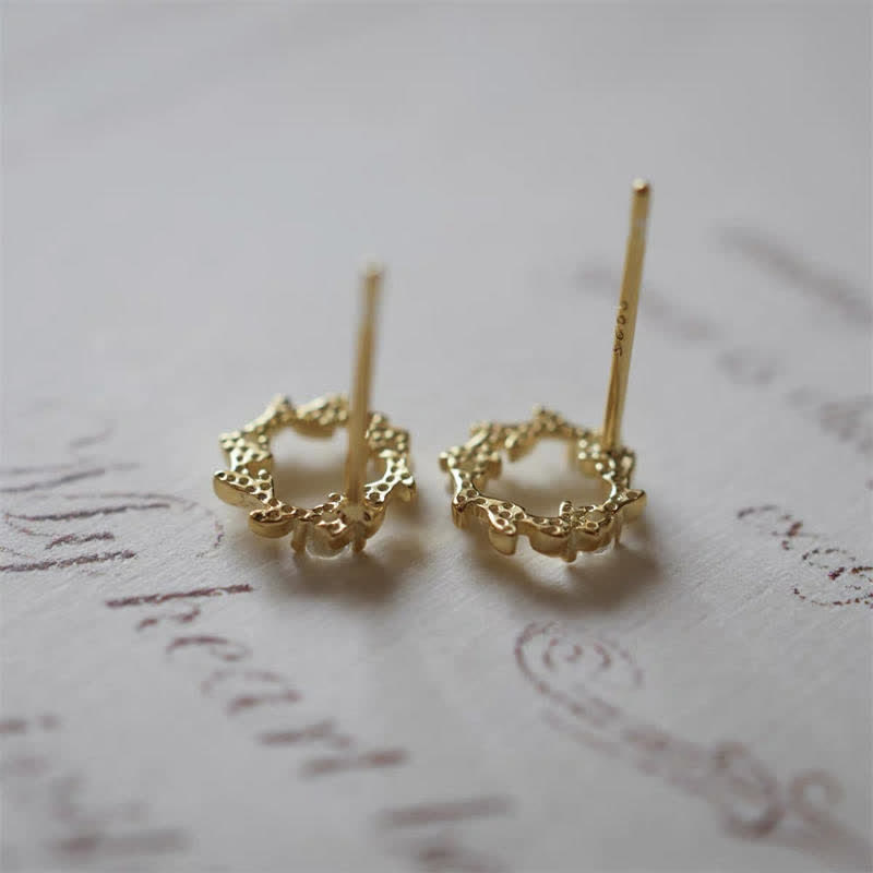 KarmaRipple's 925 Sterling Silver Posts Bronze Metal Tiny Wreath Stud Blessing Flower Earrings p7