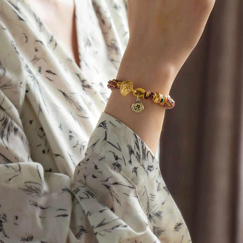 KarmaRipple's 925 Sterling Silver Chinese Zodiac Natal Buddha Om Mani Padme Hum Fortune Bell Woven String Bracelet p16