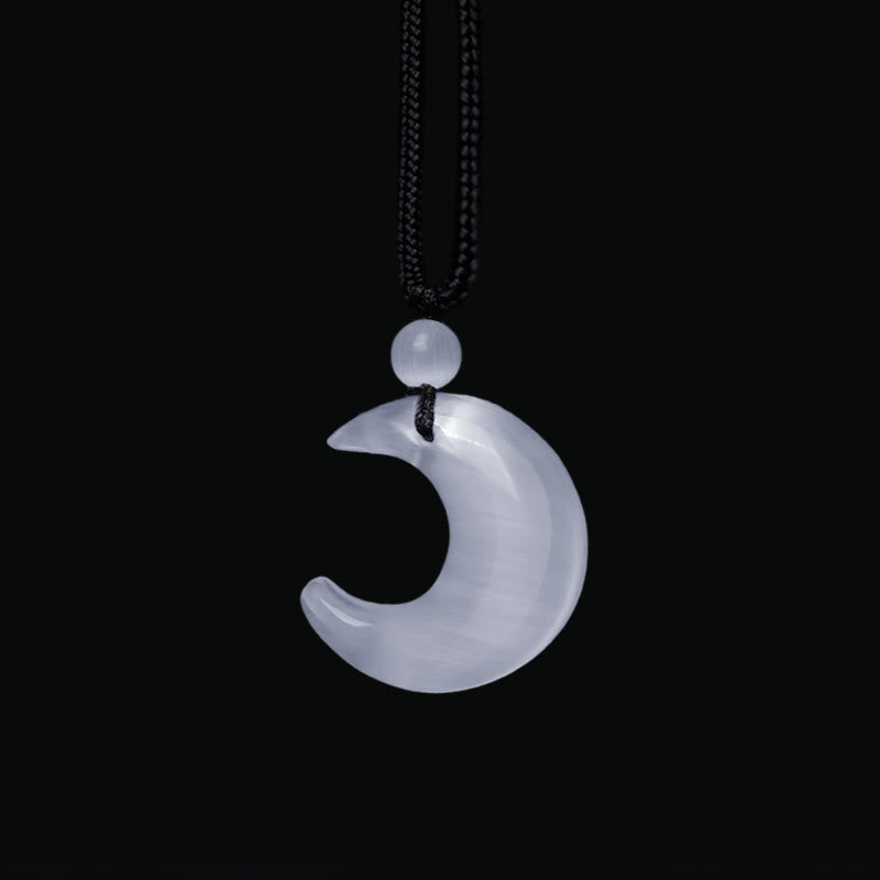 KarmaRipple's Authentic Silver Sheen Obsidian Selenite Gemstone Crescent Moon Yin Yang Pair Protection Pendant Necklace p10