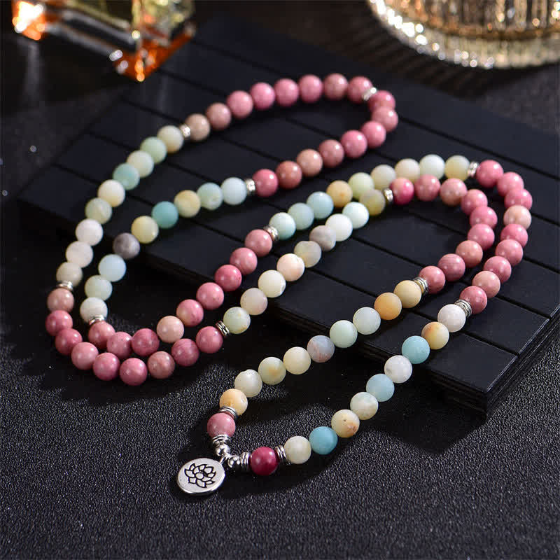 KarmaRipple's Lazurite Picasso Jasper Amazonite Rhodonite Apatite Positive Lotus Prayer Bead Bracelet p11