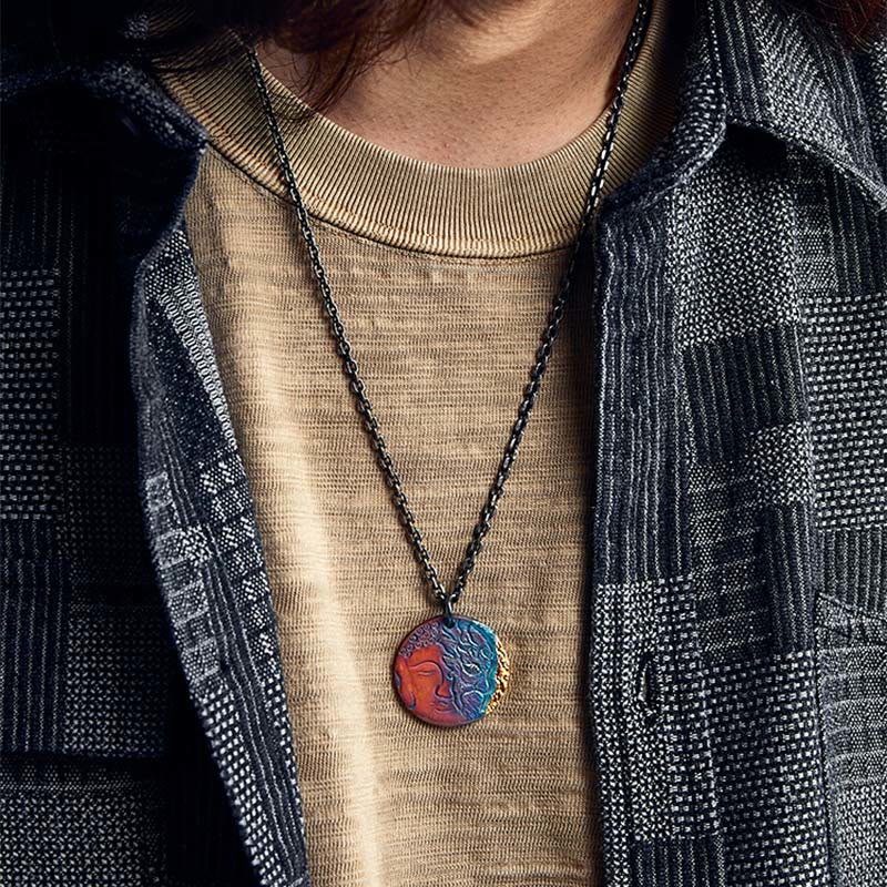 KarmaRipple's 999 Sterling Silver 24K Gold Half Demon Half Buddha Compassion Pendant Necklace p8