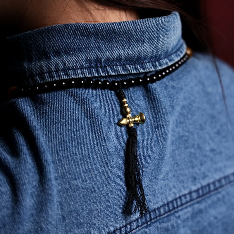 KarmaRipple's Tibetan 108 Mala Beadwork Black Onyx Tiger Eye Beadwork Nine Palaces Bagua Protection Bracelet p6